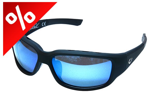 MUSTAD HP POLARIZED SUNGLASSES - BLACK VENTED FRAME, SMOKE LENS WITH BLUE REVO