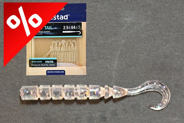 MUSTAD AJI CURLY TAIL 2.5   CLEAR RAINBOW GLITTER 12DB/CSOMAG