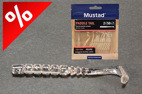 MUSTAD AJI PADDLE TAIL 2   CLEAR RAINBOW GLITTER 12DB/CSOMAG