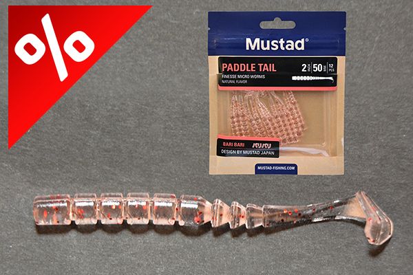 MUSTAD AJI PADDLE TAIL 2   UV CLEAR RED GLITTER 12DB/CSOMAG
