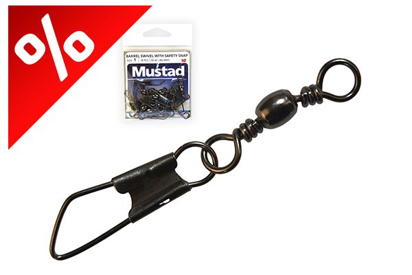 MUSTAD BARREL SWIVEL WITH SAFETY SNAP 12×A1 10DB/CSOMAG