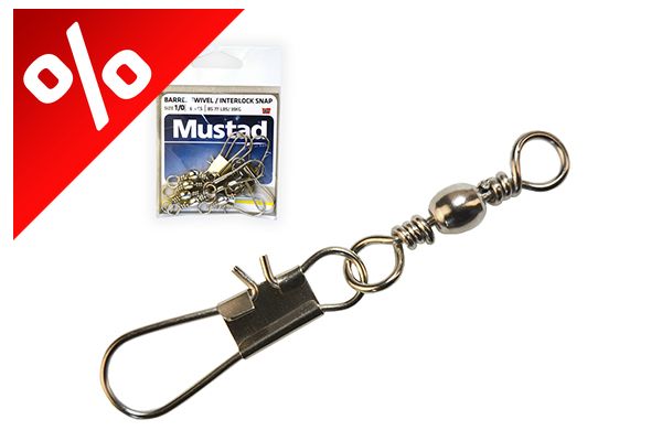 MUSTAD BARREL SWIVEL WITH INTERLOCK SNAP 2/0×B6 6DB/CSOMAG