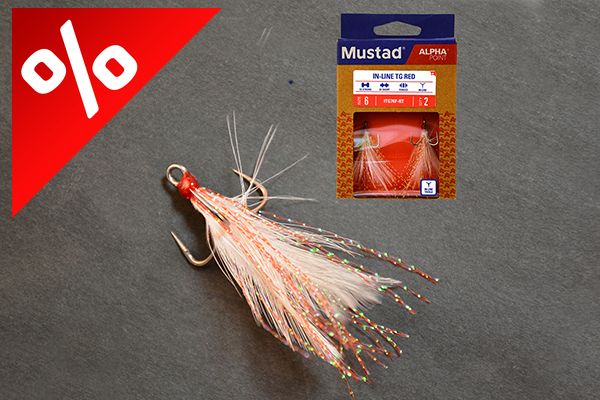 MUSTAD IN-LINE TRIPLE GRIP, RED TINSEL, 6 2DB/CSOMAG