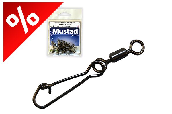 MUSTAD ROLLING SWIVEL ROUND EYE W/HOOK SNAP 10 BLACK NICKEL 10DB/CSOMAG
