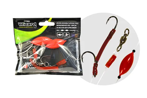 WIZARD MONSTER RIVER DOUBLE UPOSE PRO MONOBRAID RIG 4+4G 7/0+9/0 ROUND