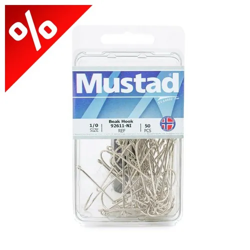 MUSTAD LONG SHANK BEAK 1/0 NICKEL 25PCS/BAG