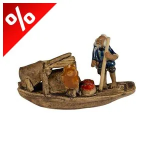 KERÁMIA FIGURA CSÓNAKOS KICSI ÁLLÓ HALÁSZ