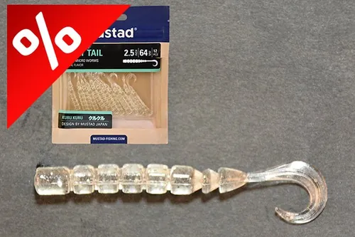 MUSTAD AJI CURLY TAIL 2.5   CLEAR LUMINOUS SILVER GLITTER 12DB/CSOMAG