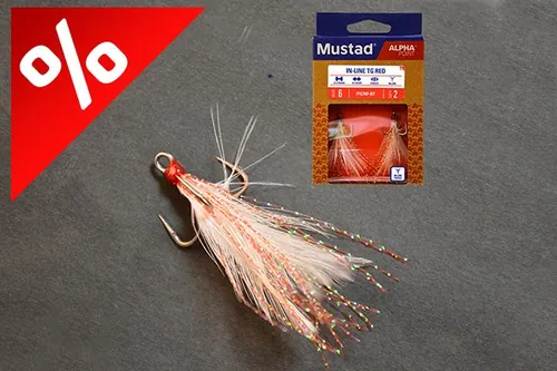 MUSTAD IN-LINE TRIPLE GRIP, RED TINSEL, 6 2DB/CSOMAG