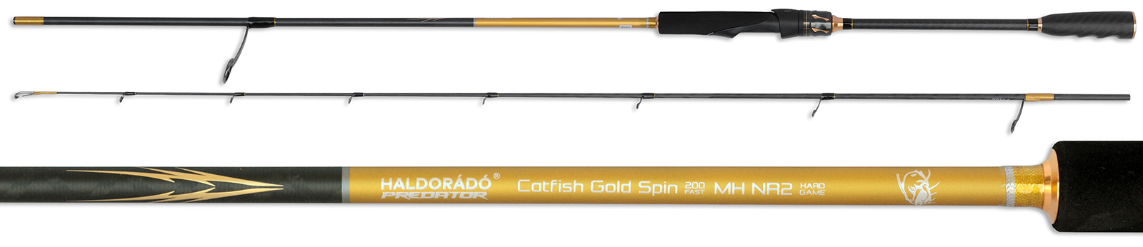 HALDORÁDÓ PREDATOR CATFISH GOLD SPIN 200 FAST MH NR2 (10-35 G) BY KAIWO 2 RÉSZES HARCSAPERGETŐ BOT