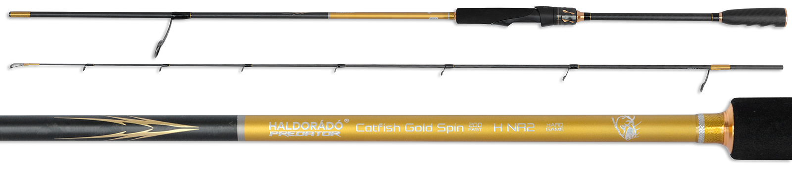HALDORÁDÓ PREDATOR CATFISH GOLD SPIN 200 FAST H NR2 (15-60 G) BY KAIWO 2 RÉSZES HARCSAPERGETŐ BOT